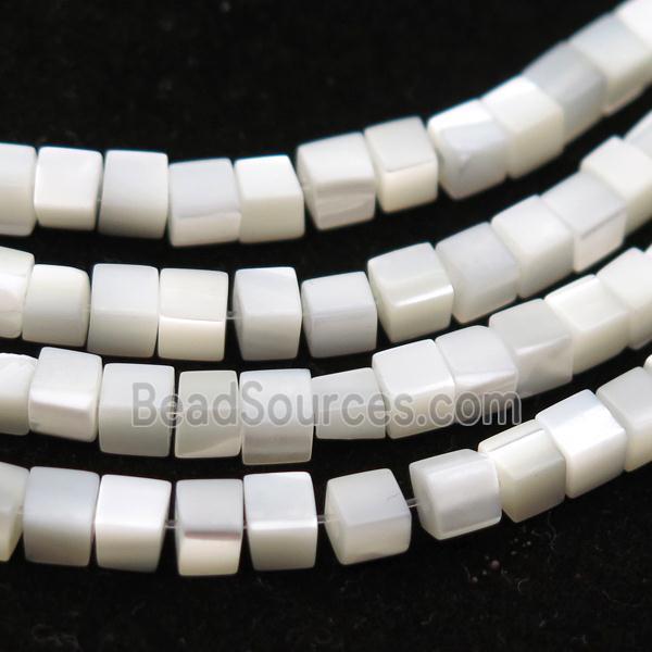 white mother of pearl beads, shell cube