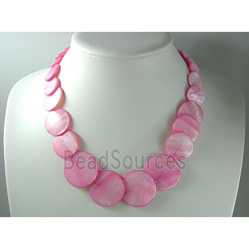 17 inches of freshwater shell necklace, hot-pink