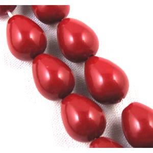 Pearlized Shell Beads, teardrop, deep-red