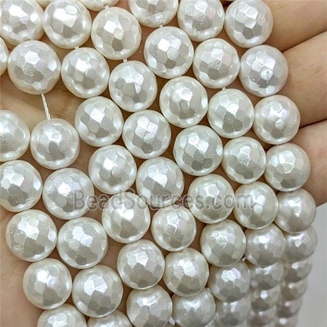 Pearlized Shell Beads, faceted round, white