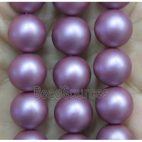 matte pearlized shell beads, round, purple