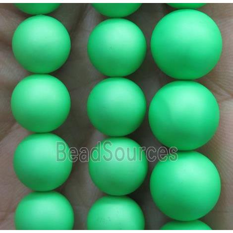 matte pearlized shell beads, round, green