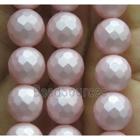 pink matte pearlized shell beads, faceted round