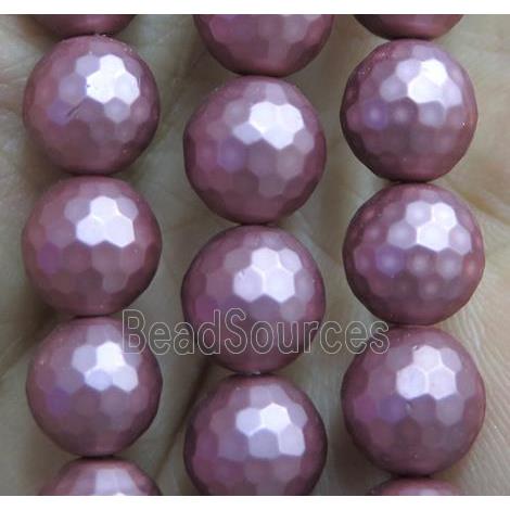 purple matte pearlized shell beads, faceted round