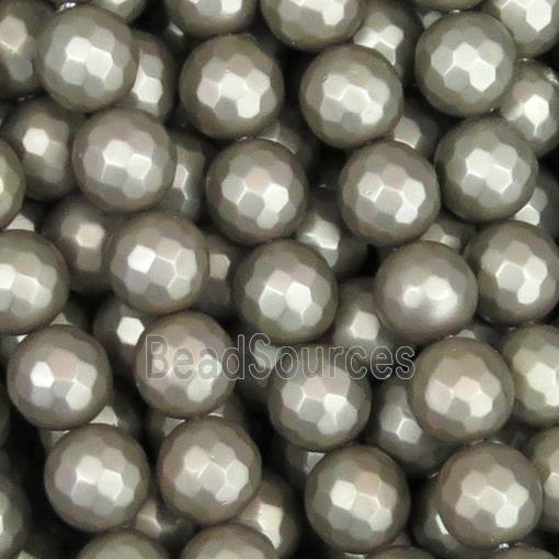 matte pearlized shell beads, bronze, faceted round