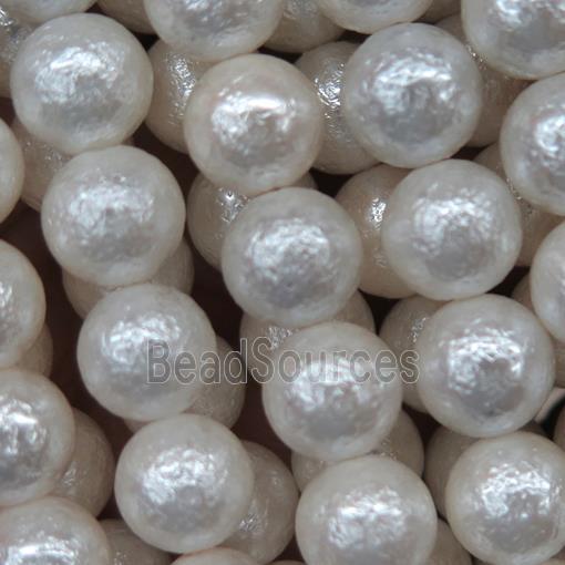 round Pearlized Shell Beads, rough, white