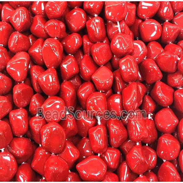 red pearlized shell beads, freeform