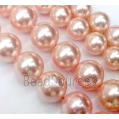 pearlized shell beads, round, pink