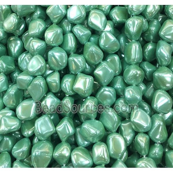 green pearlized shell beads, freeform