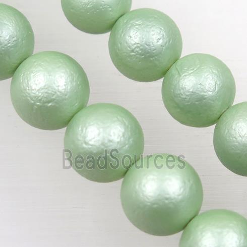 round matte spring-green pearlized shell beads