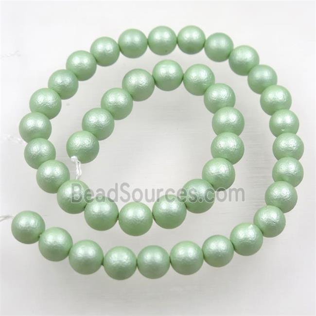 round matte spring-green pearlized shell beads