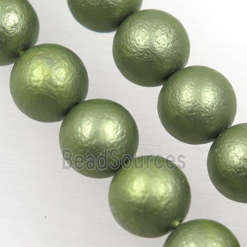 round matte olive pearlized shell beads