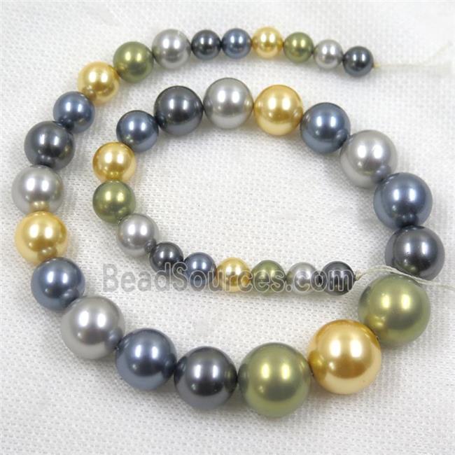 Pearlized Shell graduated Beads, round, mix color