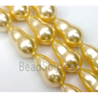 pearlized shell beads, Calabash charm, yellow