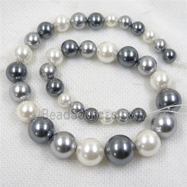 Pearlized Shell graduated Beads, round, mix color