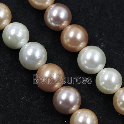 round Pearlized Shell Beads, mixed color