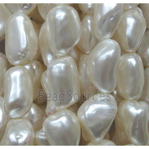 Pearlized Shell Beads, freeform, white