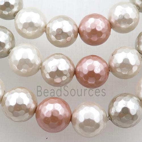 pearlized shell beads, faceted round, mixed color