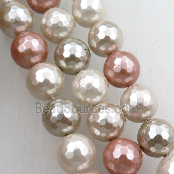 pearlized shell beads, faceted round, mixed color