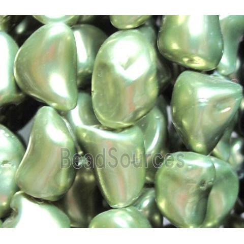 Pearlized Shell Beads, freeform, green