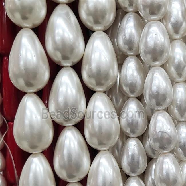 Cream White Pearlized Shell Teardrop Beads