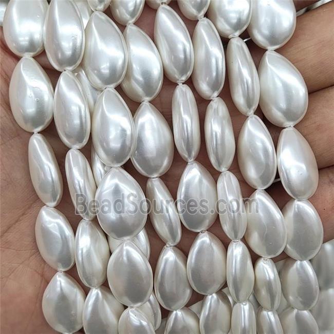 Cream White Pearlized Shell Teardrop Beads Flat