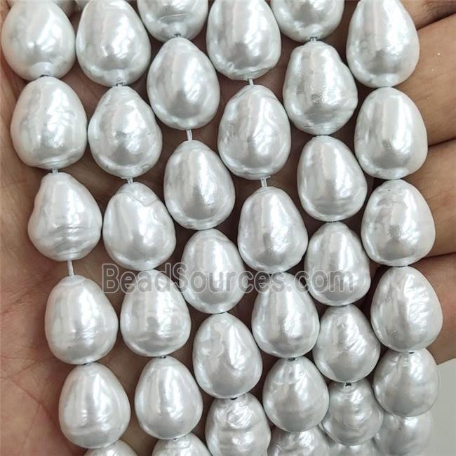 Baroque Style White Pearlized Shell Teardrop Beads