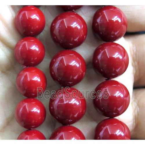 red Pearlized Shell Beads, round