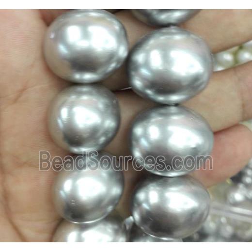 Pearlized Shell Bead, oval, grey