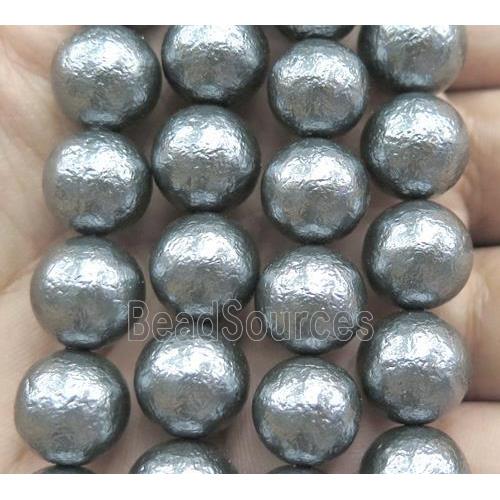 Pearlized Shell Bead, matte round, deep grey