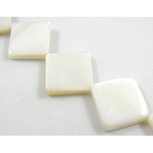 freshwater shell beads, square, corner-drilled, white