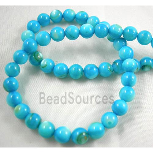 freshwater shell beads, round, dyed, aqua