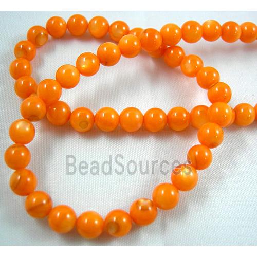 freshwater shell beads, round, dyed, orange