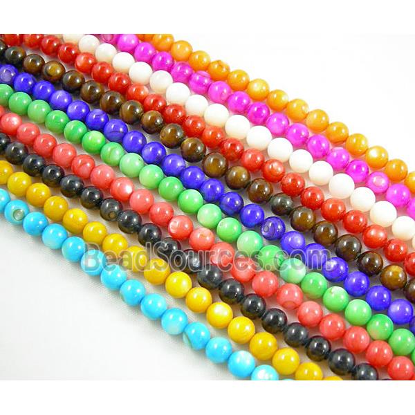 freshwater shell beads, round, dyed, mixed color