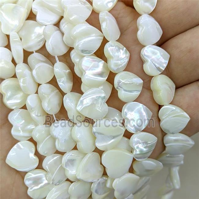 White MOP Shell Heart Beads Topdrilled