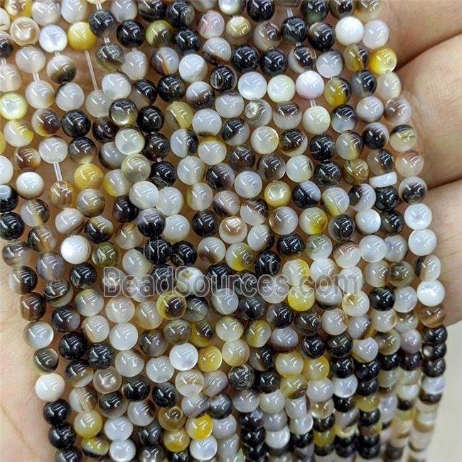 Natural MOP Shell Beads Black Yellow Smooth Round