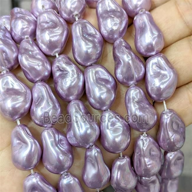 Baroque Style Pearlized Shell Beads Freeform Purple Dye