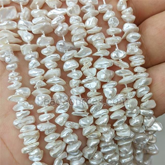 White Pearlized Shell Beads Chips Freeform