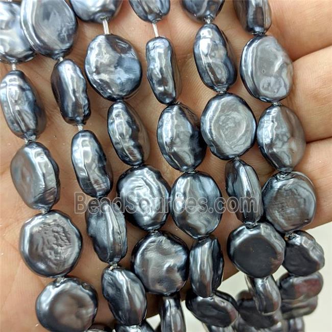 Baroque Style Pearlized Shell Coin Beads Darkgray