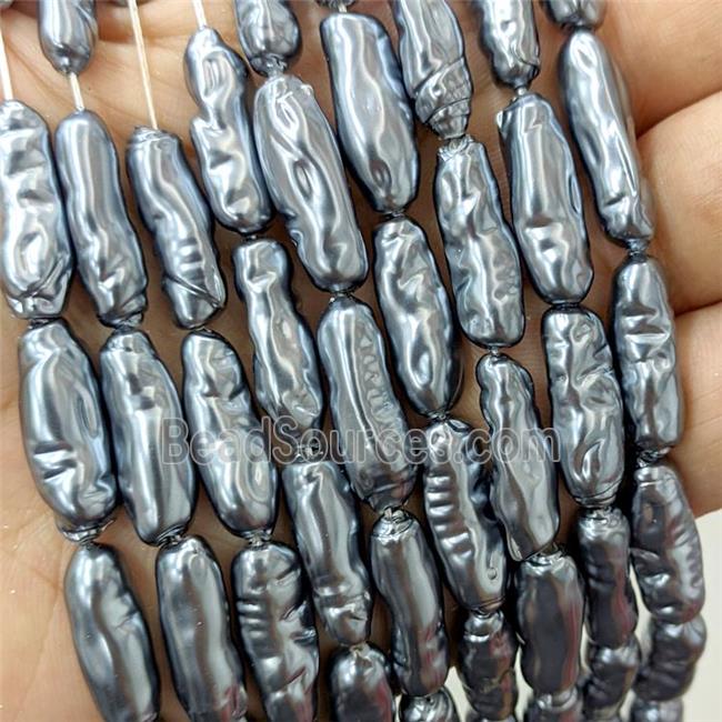 Baroque Style Pearlized Shell Stick Beads Darkgray