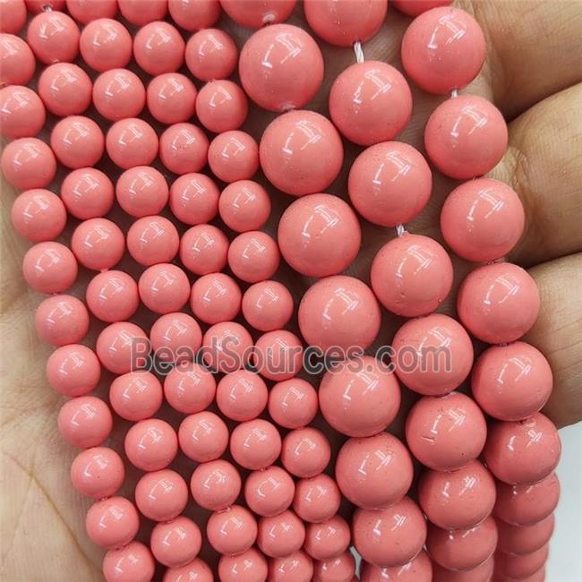 Pink Pearlized Shell Beads Smooth Round