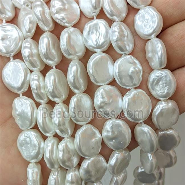 Baroque Style White Pearlized Shell Coin Beads