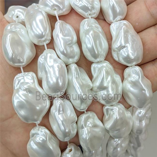 Baroque Style White Pearlized Shell Beads Freeform