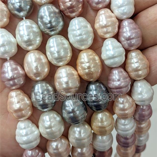 Baroque Style Pearlized Shell Barrel Beads Screw Mixed Color Dye