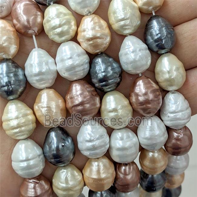 Baroque Style Pearlized Shell Barrel Beads Screw Mixed Color Dye