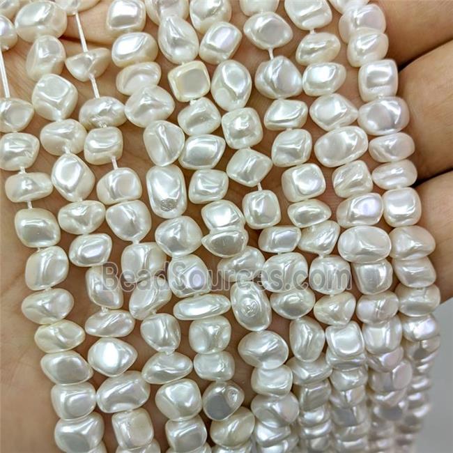 White Pearlized Shell Chips Beads Freeform