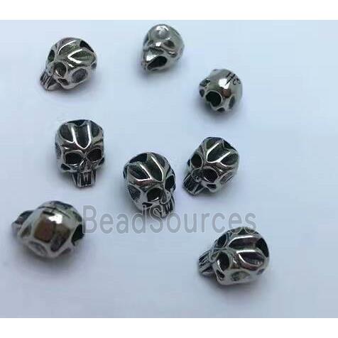 stainless steel skull beads, Antique silver