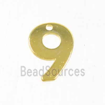 stainless steel number 9 pendant, gold plated