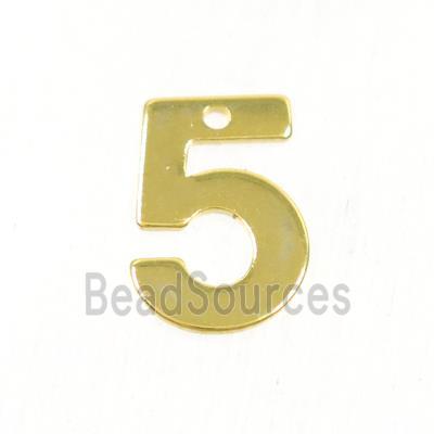 stainless steel number 5 pendant, gold plated