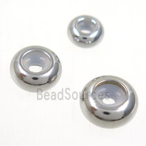 stainless steel beads, rondelle, platinum plated